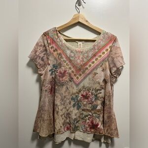 Sundance Ever Blooming Top Floral Mesh Overlay A-Line  Size Medium